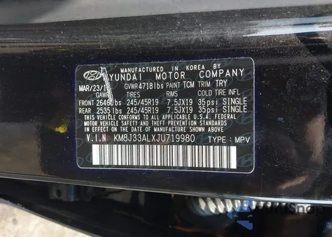 2018 Hyundai Tucson Sport z USA, uszkodzony, nr VIN KM8J33ALXJU719980